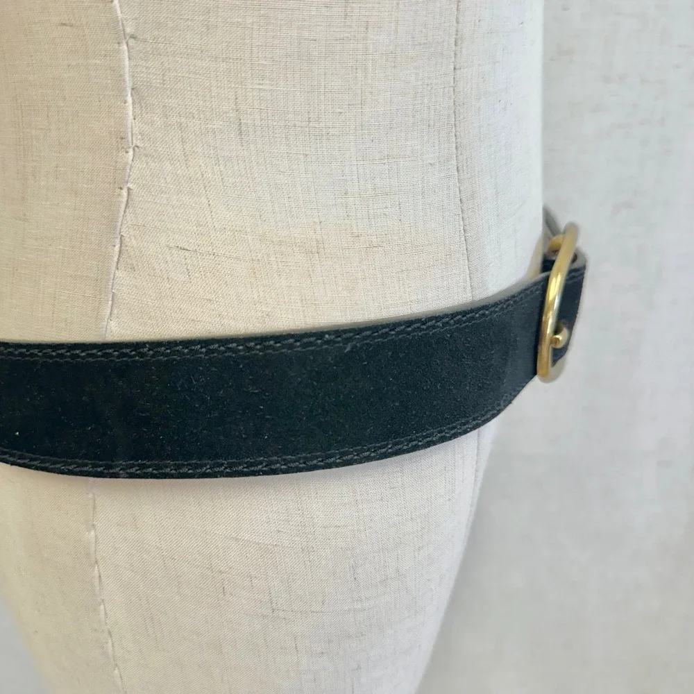 Lauren‎ Ralph Lauren Black Suede Leather Belt Gold Oval Buckle Large 9101572-001